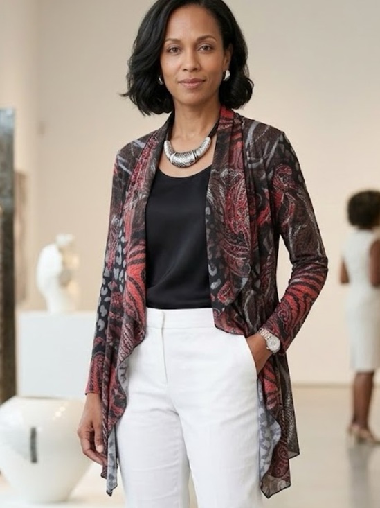 Frank Lyman Design Sweaters - Frank Lyman Abstract Design Canadian Made Waterfall Cardigan – Size 12